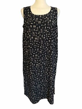 VINTAGE David Dart Woman Sleeveless Black Sewing Printed Shift Dress Women's 1X